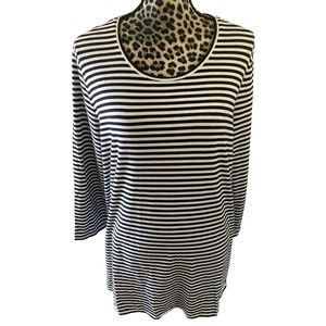 chicos Ultimate Tee Blouse Top XL Pima Modal Cotton Nautical Navy Stripes 3/4